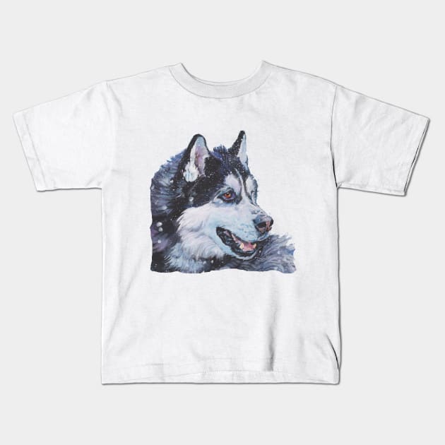 Siberian Husky Fine Art Painting Kids T-Shirt by LASHEPARD